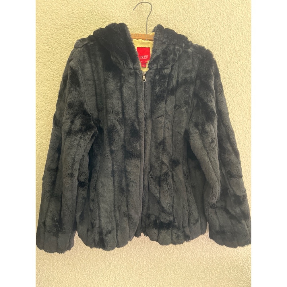 Esprit Black Faux Fur Hooded Jacket Women’s Size Large